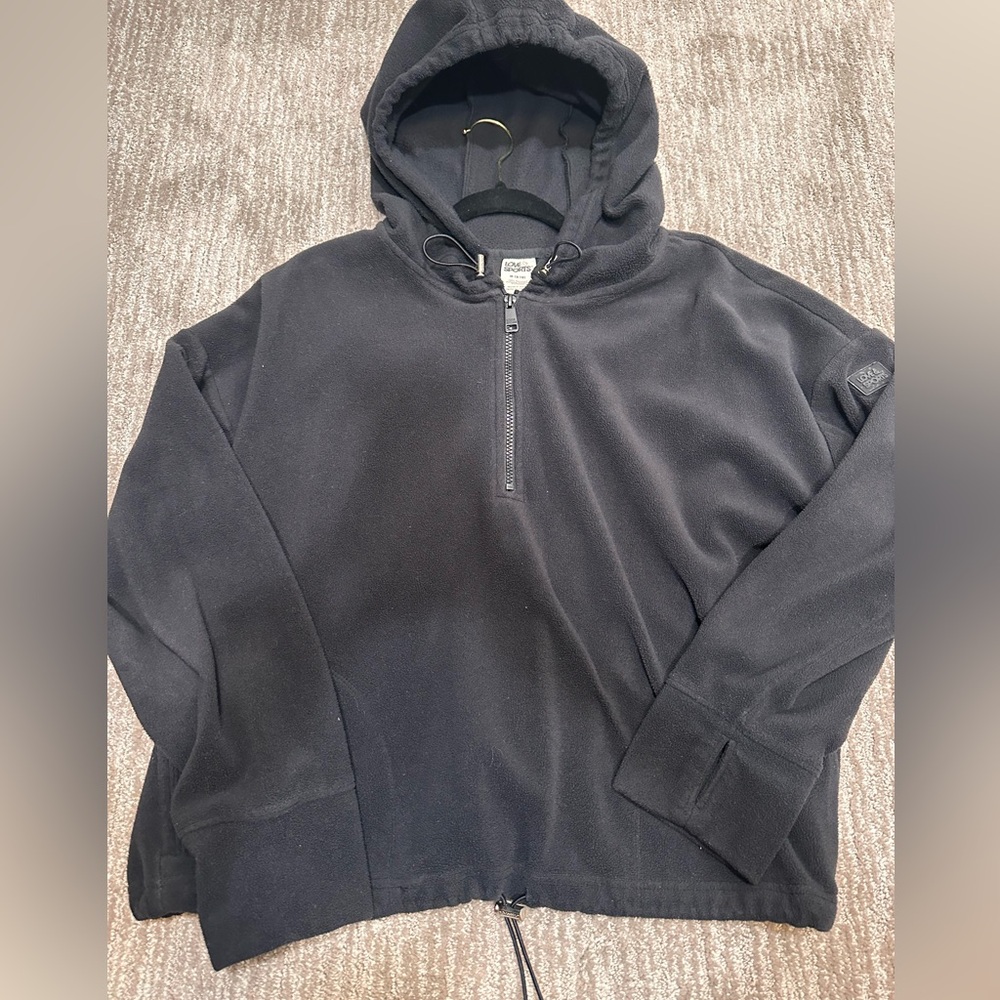 Black Hooded Pullover with Half-Zip